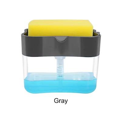 Soap Pump Dispenser with Sponge Holder Cleaning Liquid Dispenser Container-Gray